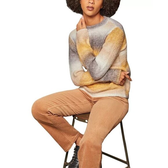 Jones New York Women's Crewneck Ombré Knit Sweater Yellow Gray size S - Picture 2 of 7